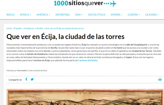 Reportaje publicado sobre Écija en 2020